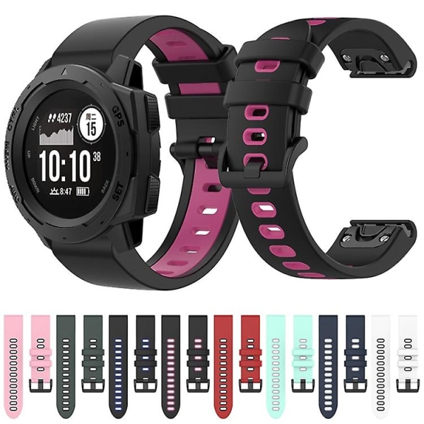For Garmin Instinct 22mm Silikone Sports Tofarvet Rem Black-Pink