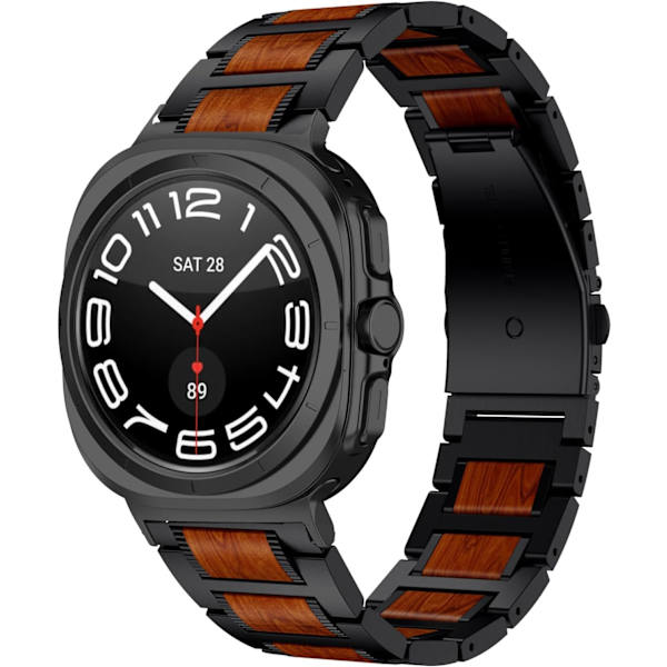 för Galaxy Watch 7 Ultra Band 47mm, Trä Röd Sandelträ Metall Ersättningsrem för Män och Kvinnor Kompatibel med   Galaxy Watch Ultra Band, Svart