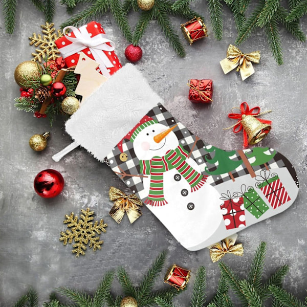 Julklapp, Personliga Julklappsstrumpor 2-pack Jul Snögubbe Svart Vit Buffelrutig 45,7 cm Julstrumpor Hängande Dekoration