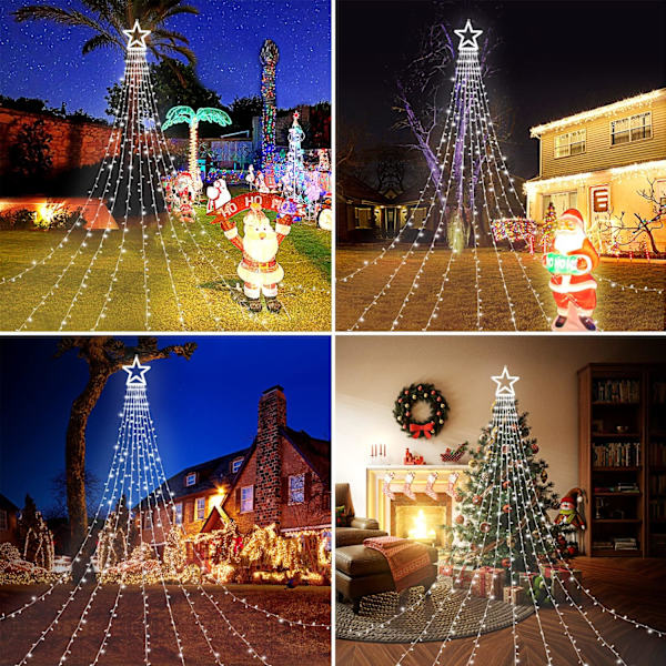 (Uppgraderad) Juldekoration Utomhus Stjärnstränglampor, 320 LED Julgransstjärnlampor med 12\" Ljussatt Stjärna för Halloween Jul