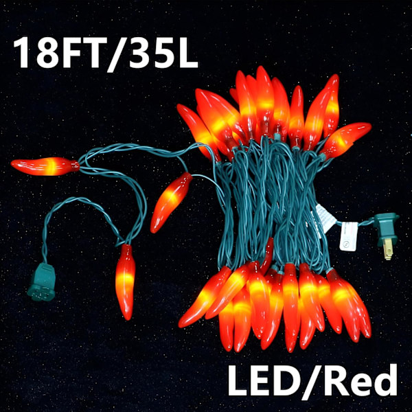 35 LED Röd Chili Peppar Ljus, Kommersiell Klass Hem Dekorativ Belysning Sträng 18 FT, för Kök, Vardagsrum, Fest, Trädgård, Uteplats. Röd Röd