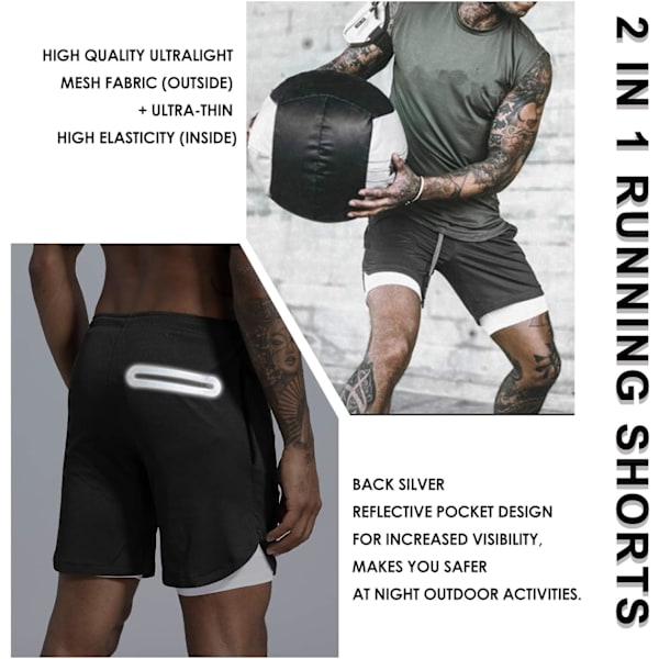 Herre 2 i 1 træning løbeshorts letvægts træning yoga gym 7\" shorts med