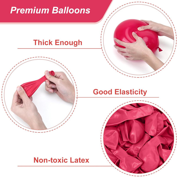 65 stk. Retro Rosa Latexballoner, 12 Tommer Helium Festballoner med