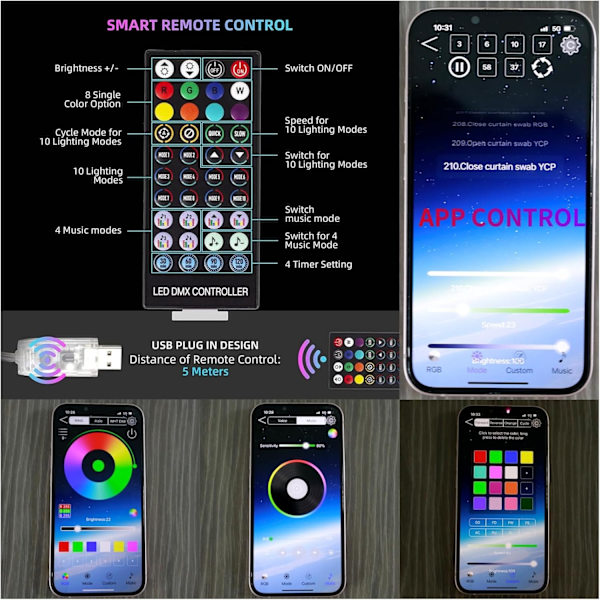 Utomhus juldekorationer stjärnsträngljus med fjärrkontroll APP-kontroll 10FT 305LED vattenfallsjulgranljus RGB färgförändrande vattentät