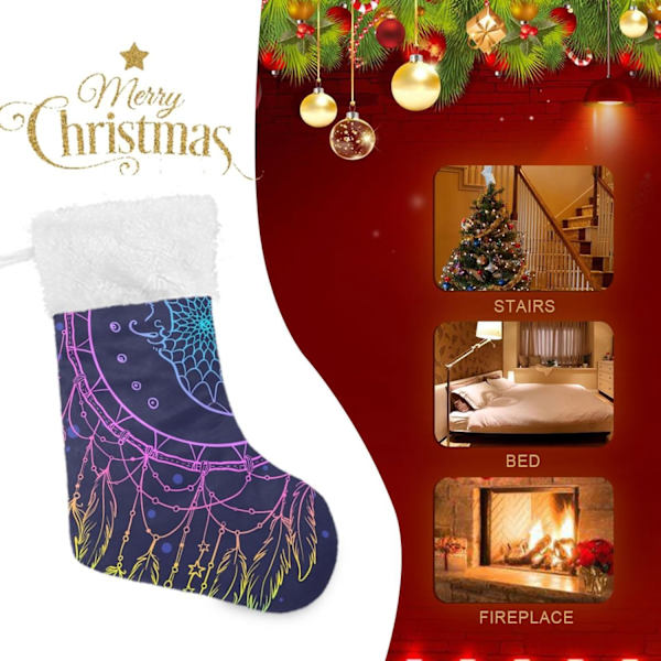 Julklapp, Personliga Julklappsstrumpor 2-pack Indisk Drömfångare Fjädrar Måne Boho 45,7 cm Julstrumpor Hängande Ornament Kamin