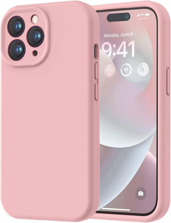 iPhone 14 Pro-deksel i førsteklasses silikon med mikrofiberfôr, støtsikkert - Rosa