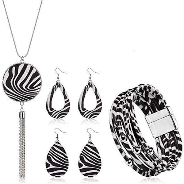 Faux läder örhängen halsband armband set för kvinnor flickor 4 delar jul