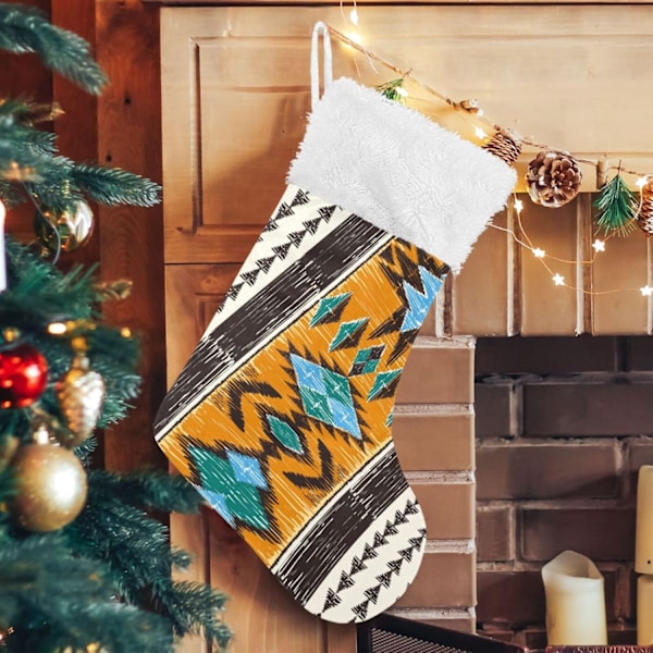 Julklapp, personliga julklappsstrumpor 2-pack Röd Aztek Boho Tribe 45,7 cm Julstrumpor Hängande Ornament Eldstad för Träddekoration