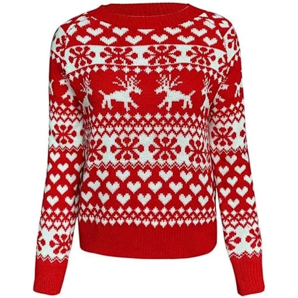Kvindernes jule-snefnug-rensdyr-strikkede sweater hjerte dyr