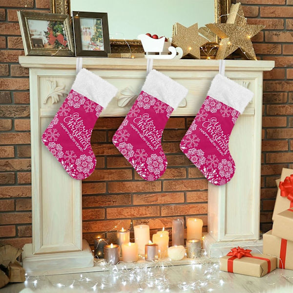 Julklapp, personliga julklappsstrumpor 2-pack Jul Snöflinga Röd 45,7 cm Julstrumpor Hängande Ornament Eldstad för Träddekoration