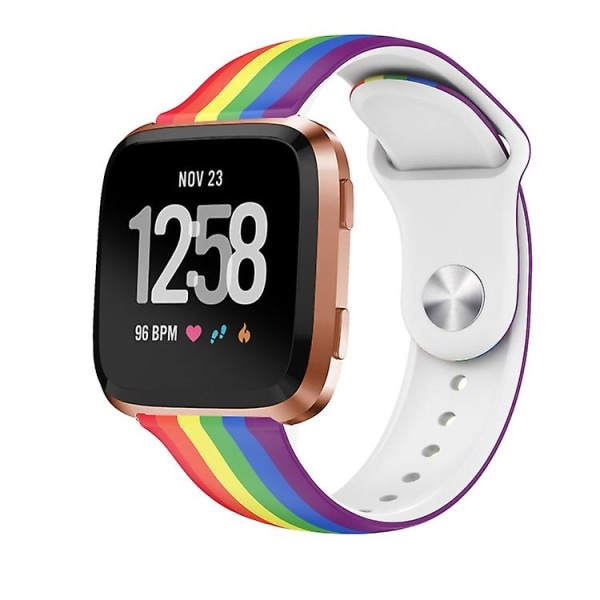 För Fitbit Versa 2 / Lite 22mm Omvänd Spänne Tryckt Silikon Klockarmband SDK Rainbow