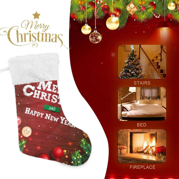 Julklapp, personliga julklappsstrumpor 2-pack Merry Christmas Röda bär Tallgren 45,7 cm Julstrumpor Hängande Ornament Eldstad
