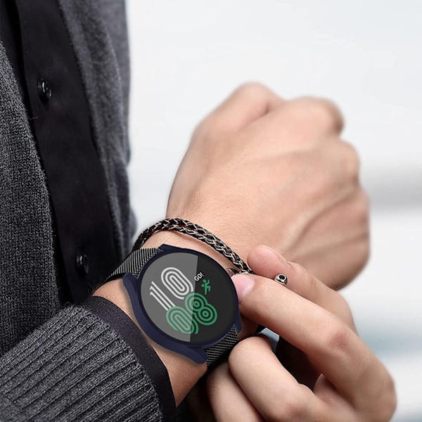 Galaxy Watch 6 Deksel med Skjermbeskytter, Komplett Beskyttende Hard PC-deksel Innebygd Herdet Glass Skjermbeskytter Støtfanger (Blå, 40mm) Blå Klokke