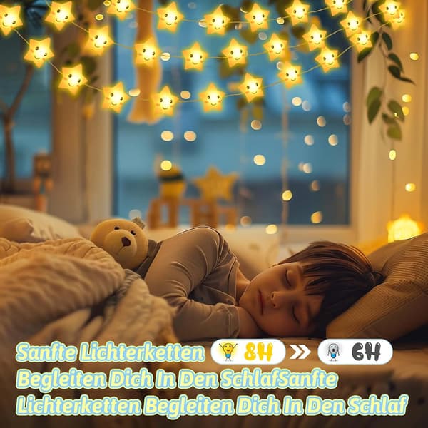 wxsp Stjerner Smil 2M 20LED Lyslenke - Varmhvit AA Batteri Timerfunksjon Barnerom Stemning