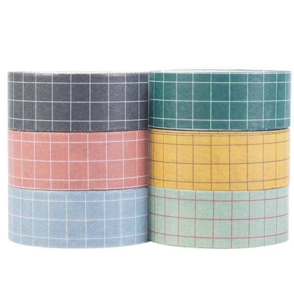 Rutnät Washi Tape Set - Dekorativa tejper för gör-det-själv-hantverk