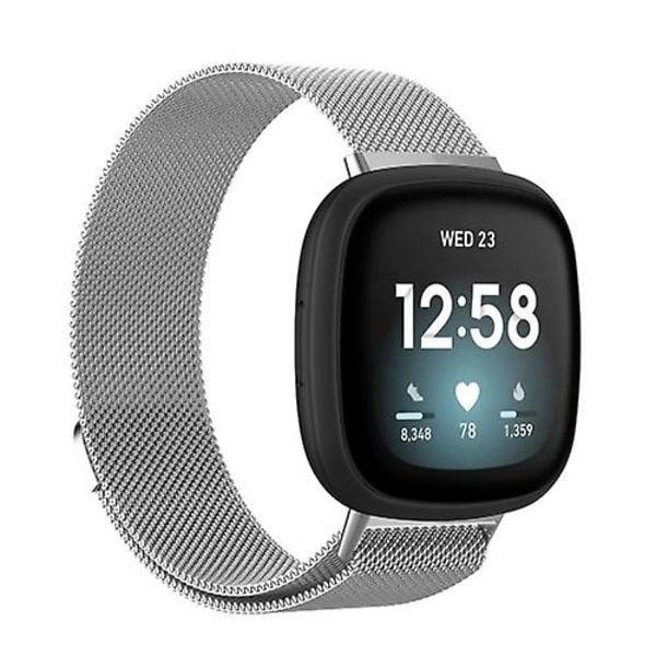 Til Fitbit Versa 3 / Fitbit Magnetisk Milano Urrem BYF Silver