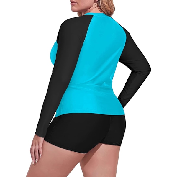 Kvinnors Plus Size 2-delad långärmad Rash Guard Baddräkt Simtröjor Topp UPF 50+