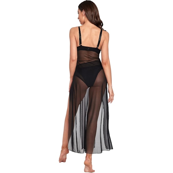 Kvinners Plus Size Split Lang Mesh Lingerie Kjole Babydoll Chemise