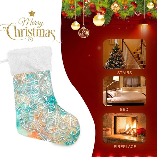 Julklapp, personliga julklappsstrumpor 2-pack Abstrakt grön Mandala-konst 45,7 cm Julstrumpor Hängande Ornament Eldstad för Bygg