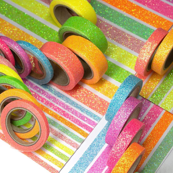 Glitter Washi Tape Set, 30 rullar 3 storlekar färgad maskeringstejp för