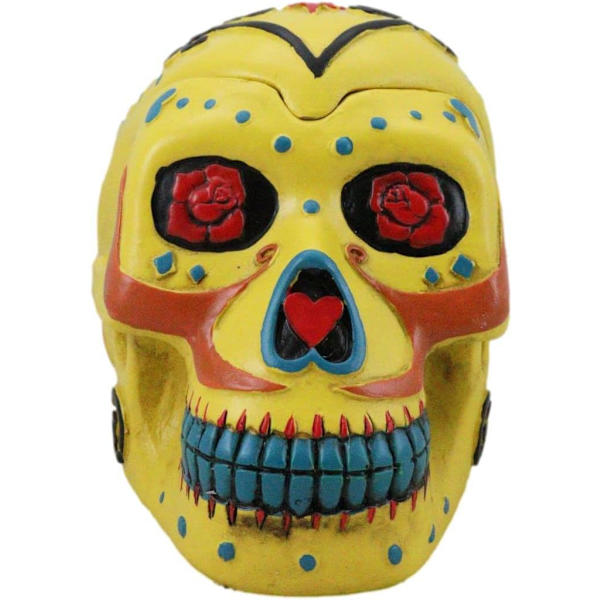 Retro Skull Style Hem Ashtrays, Kompakt Cool Gravyr Flame Effekt Dekorativ Staty Resin Skulls and Crossbones Flames Ashtray för Spooky Skeleton