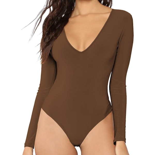 Kvinners V-hals langærmet topper grunnleggende body jumpsuit