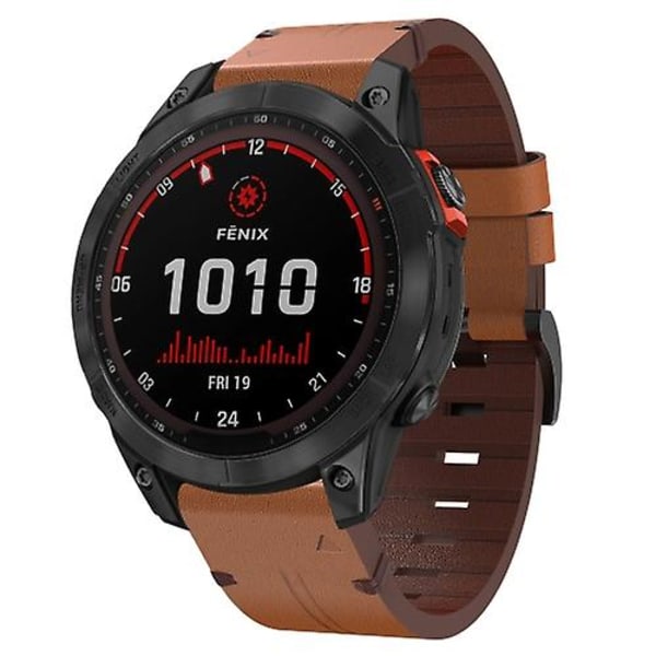 For Garmin Fenix 7 Solar 22mm Læder Stål Spænde Urrem RTR Brown