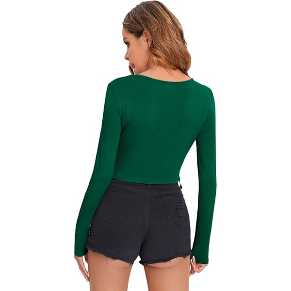 Kvinnors V-hals långärmad slimpassad Crop Tee Top