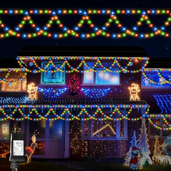 Julelys Udendørs Farveskiftende 40FT 380 LED Julelyskæde Udvidelig 8 Tilstande, Vandtætte Halvrunde Julelys til Hus