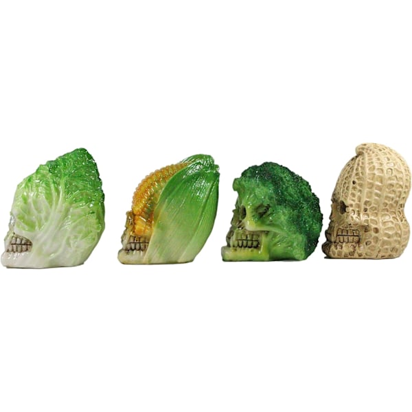 Ebros Grönsak Hälsosam Sallad Producera Majs Majs Broccoli Napa Kål Jordnötter Skallar Mini Figurer Set om 4 Skelett Huvud Kranium Bisarra Ossuarium