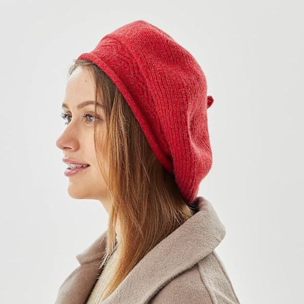 Baret Hat til kvinder, fransk stil hue vinter mode varm uldforing strik