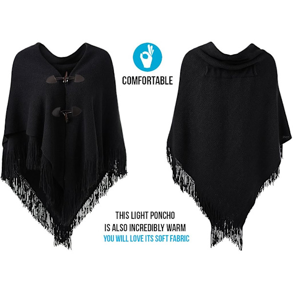Snygg Hornknapp Rutig Poncho V-ringning, V-fåll