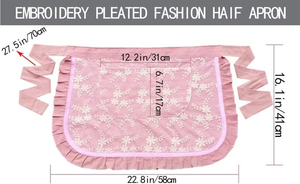 Unisex Kockförkläden Vit Retro Bomull Hembiträde Kort 2 Fickor Midja Servitör Servitris Halv