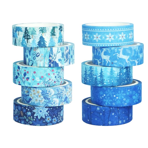 Vinter Washi Tape Set - 10 rullar blå semester Washi Masking Tape