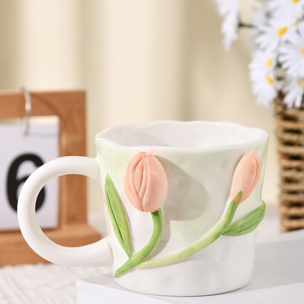 3D Blomsterkrus, Lily of The Valley Håndlavede Kopper | 12 oz Blomsterkeramikkrus, Mælkekrus Sød 3D Keramisk Blomst til Te, Kaffe til Voksne, Børn Lys