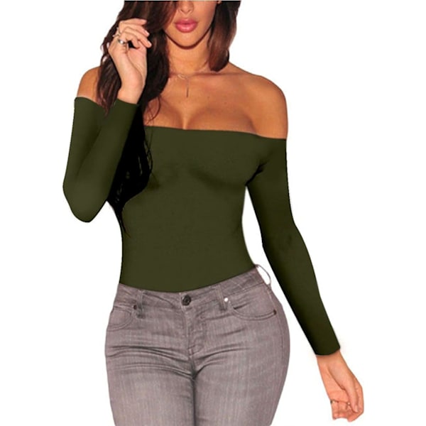 Kvinners langærmet body off shoulder leotard jumpsuits romper topper