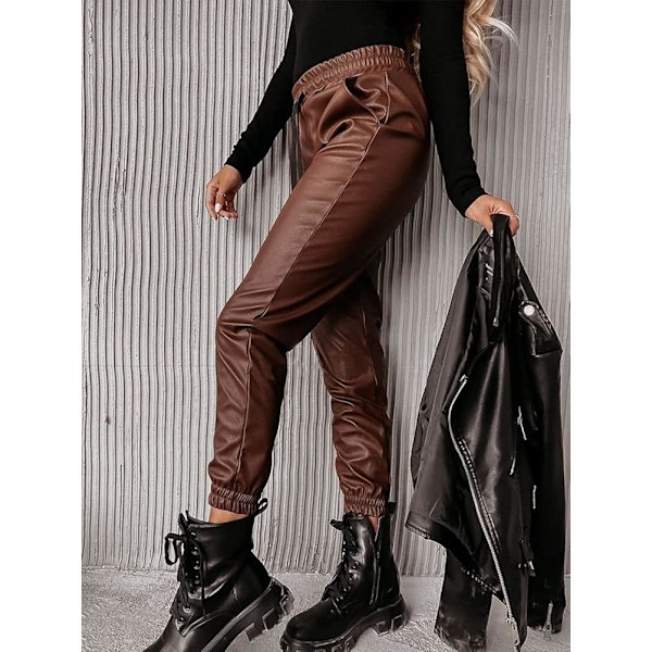 Dam stretchbyxor push up-effekt läderbyxor biker stretch belagd