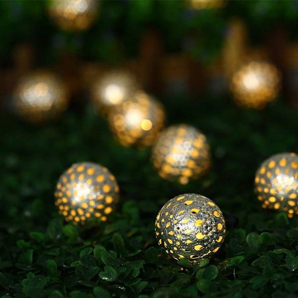 Silver Marockansk Orb Ljus, Vattentät 20LED 8 Lägen Metall Goble Lykta Sol Dazzling Marockansk Fairy String Ljus för Utomhus Trädgård Gård Fest