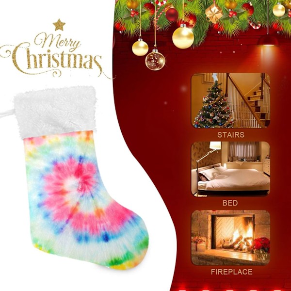 Jule-Strømpe, Personlige Jule-Strømper 2-pak Tie Dye Regnbue Pride Swirl Print 45,7 cm Jule-Strømper Hængende Ornament Pejs