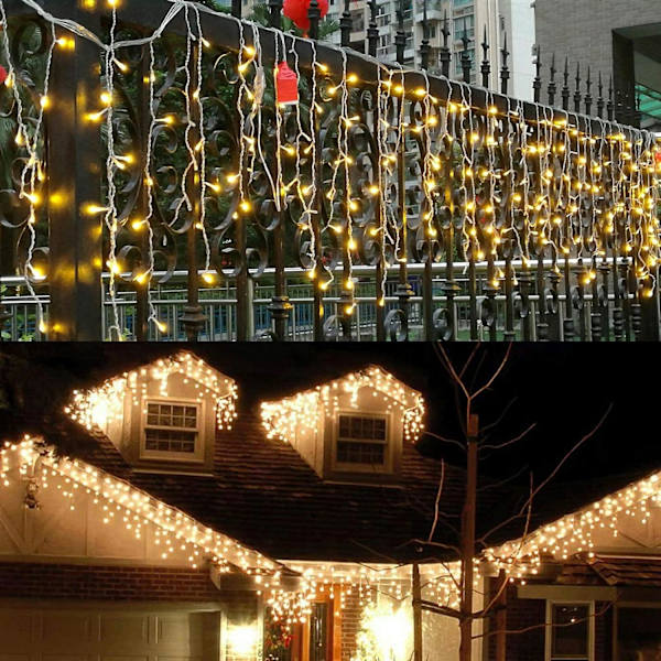 LED-istappljus, gardin-fe-hängande ljusslinga 8 lägen 13FT 96 LED-lampor Jul utbyggbar kontakt i lampor för fest tak balkong uteplats