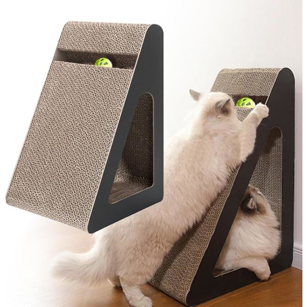 Kattenskrape leketøy, rampe trekant skrapepost for kattunge - kjæledyr katter forsyninger, slitesterk vertikal katt skrape med ball for små, mellomstore,