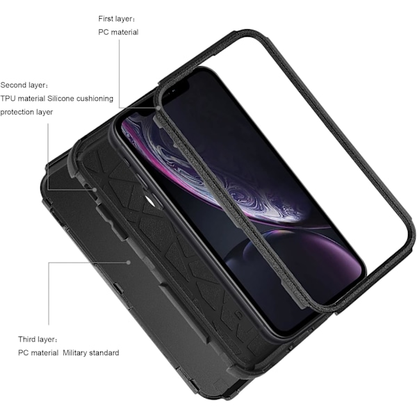 Kompatibel med iPhone XR Skal, Tre Lager Kraftigt Stötsäkert Skyddande Bumper Skal Fodral för iPhone XR 6.1 tum (Svart) Svart
