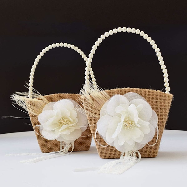 2 stk. Burlap Blomsterpikekurver til bryllup - Romantisk bryllupsblomster