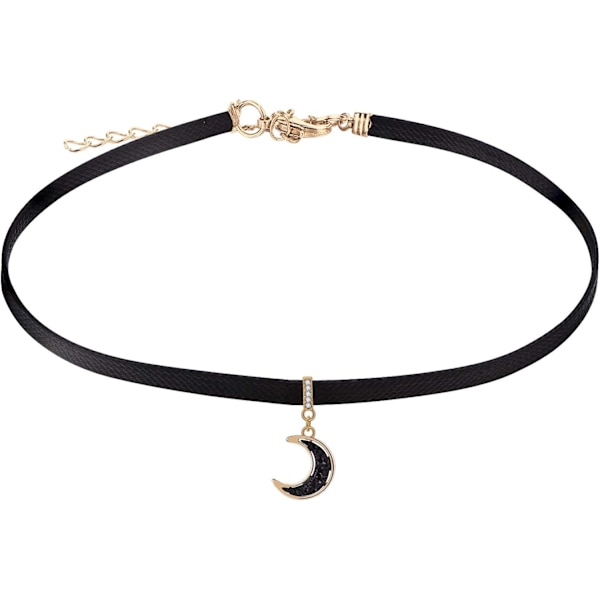 Svart läderhalsband för kvinnor