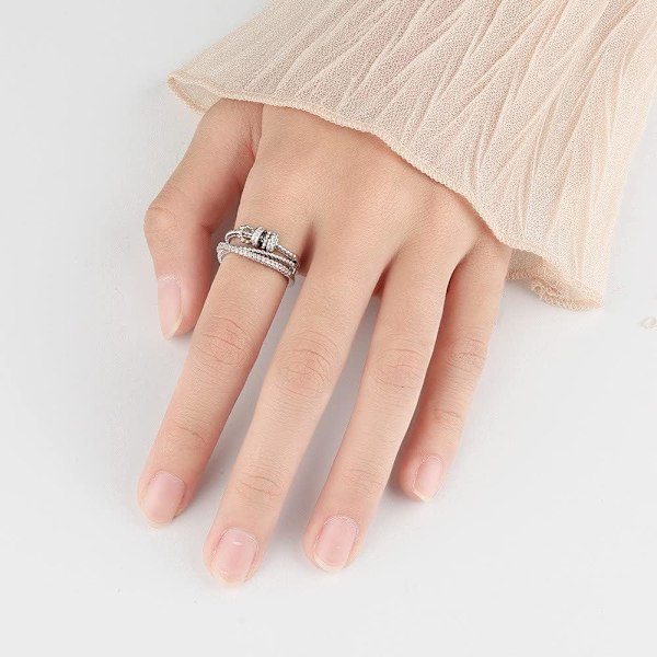 Sterling SilverRing med Cubic Zircon - Justerbar Stress Spinner Anxiety Ring