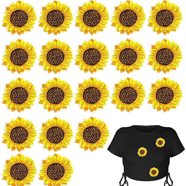 20 solsikke broderi patches - strygemærke til tøj og sy på DIY tilbehør