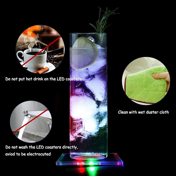 Set med 6 fyrkantiga LED-underlägg - Light Up Coasters för fester