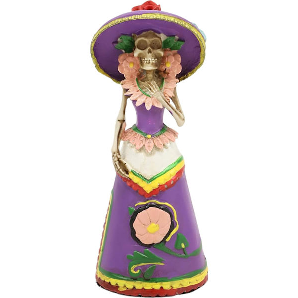 Ebros Gift Day of The Dead DOD Skelett Lady Rosa med Lila Traditionell Cocktailklänning och Floppy Solhatt Figur Fashion Diva Staty Som Ossuarium