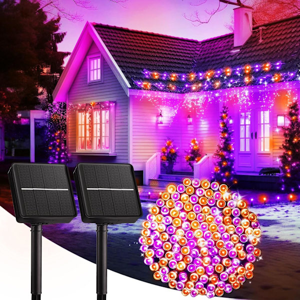 2-pakning 400LED 170FT Total Halloween Solar Utendørslys IP65 Vanntett Solcelledrevne Lys med 8 Lysmoduser for Fest Hage Gård Hjem