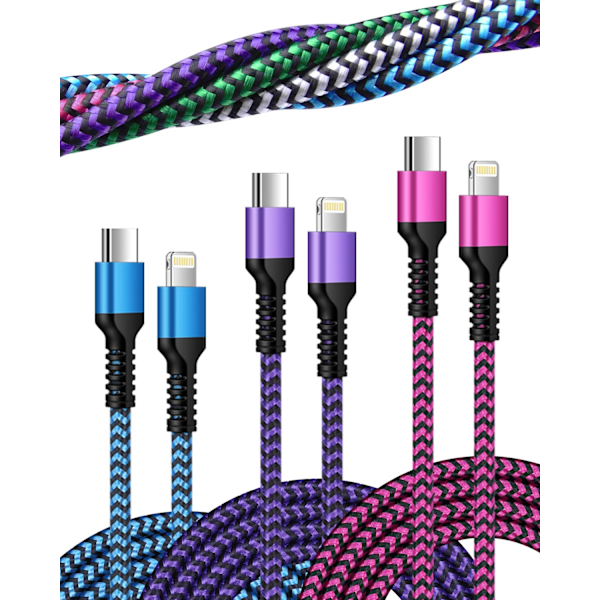 iPhone C-opladerkabel, [3-pak-3/6/10 fod] USB C